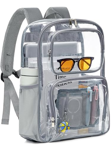 Clear Backpack Heavy Duty for Women Men Boys Girls, Large Clear Bookbag See Through Backpack for School College - color: 2#grey-3m Reflective Strips