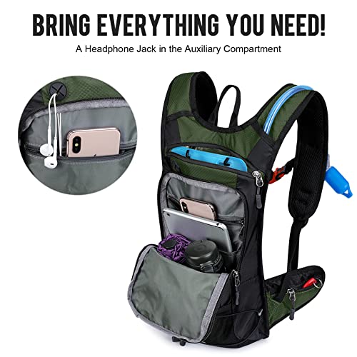 G4Free Insulated Hydration Backpack Pack with 2L BPA Free Bladder for Outdoor Running Hiking Cycling Camping - color: Olive green