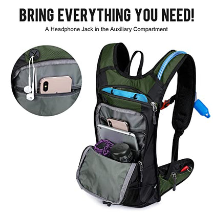 G4Free Insulated Hydration Backpack Pack with 2L BPA Free Bladder for Outdoor Running Hiking Cycling Camping - color: Olive green