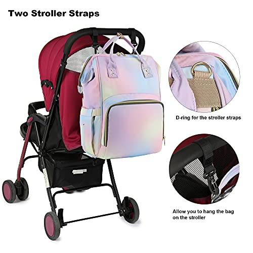 Rainbow Diaper Bag Backpack for Baby Girls, Mom Waterproof Large Nappy Bags for Women (Pink) - color: Pink