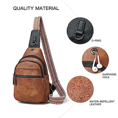 LATMAP 7L Sling Bag For Women Faux Leather Anti Theft Small Casual Daypack Backpack Fanny Pack Crossbody Chest Bags Purse Waterproof - color: 7l-brown W/ Black Trim