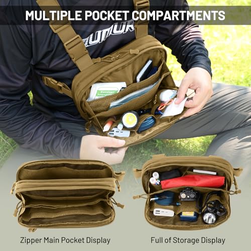 Tactical EDC Chest Bag Utility Molle Chest Rig Pouch with CCW Compartment Adjustable Strap Outdoor Chest Pack - color: Khaki