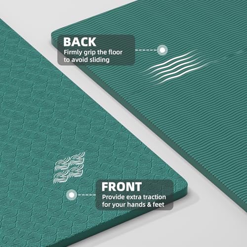 ILILI Yoga Mat, TPE Exercise Mat, Tear-Resistant, Fitness Yoga Mat with Carrying Strap, 72''x25''×0.3''(8mm), Ideal for Yoga, Pilates, Home Workouts, Stretching & All Fitness Routines - color: Peacock Green