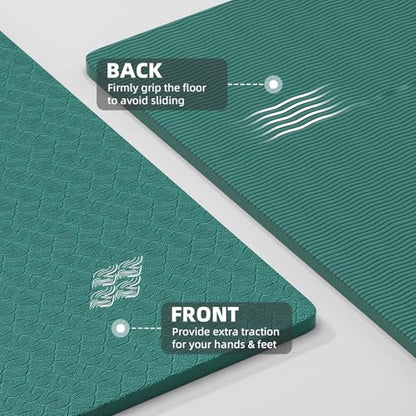 ILILI Yoga Mat, TPE Exercise Mat, Tear-Resistant, Fitness Yoga Mat with Carrying Strap, 72''x25''×0.3''(8mm), Ideal for Yoga, Pilates, Home Workouts, Stretching & All Fitness Routines - color: Peacock Green