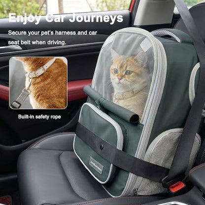 Cat Backpack Carrier Expandable,Pet Travel Backpack for Cats and Small Dogs, 1200D Waterproof Ventilated Mesh with Lockable Zippers, Foldable for Hiking Camping Vet, Up to 18 Lbs,(Green) - color: Green