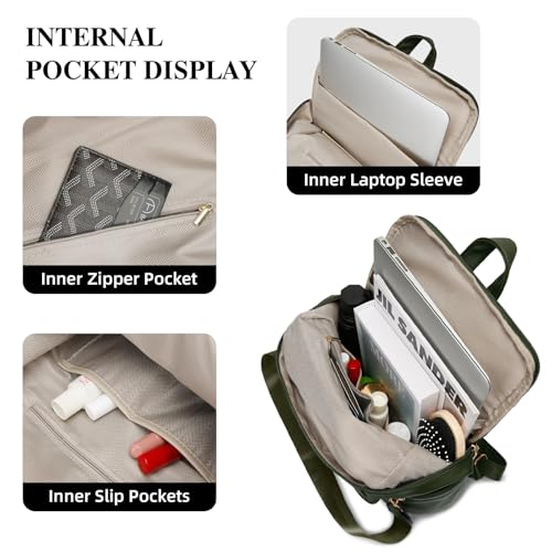 KKXIU Backpack Purse for Women - PU Leather Ladies Backpack for Daily with Anti-Theft Lock Pocket, Small Daypack with Luggage Strap & Water Bottle Pockets (Green) - color: Green