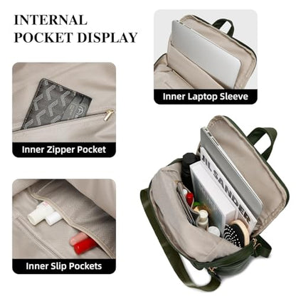 KKXIU Backpack Purse for Women - PU Leather Ladies Backpack for Daily with Anti-Theft Lock Pocket, Small Daypack with Luggage Strap & Water Bottle Pockets (Green) - color: Green