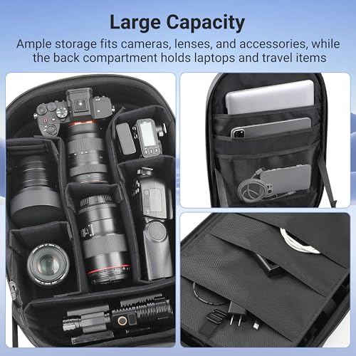 Hardshell Professional Photography Backpack for DSLR Digital Cameras, 22L