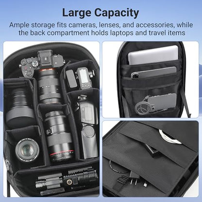 Hardshell Professional Photography Backpack for DSLR Digital Cameras, 22L