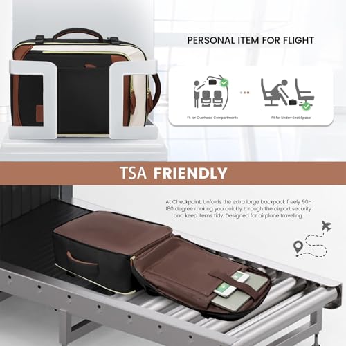 LOVEVOOK 40L Travel Backpack for Women, Carry On Backpack with 3 Packing Cubes,TSA Personal Item Travel Bag Airline Approved, Water Resistant Weekender Overnight Luggage Daypack, Fits 17.3 Inch Laptop - color: H-black-beige-brown, size: Large - 17.3 Inch