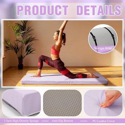 Lyrow 3 Inch 72"x 24" Thick Foldable Yoga Mat with Carry Strap, Non-slip Portable Foam Gym Mat for Yoga, Pilates and Stretching - color: Taro Purple