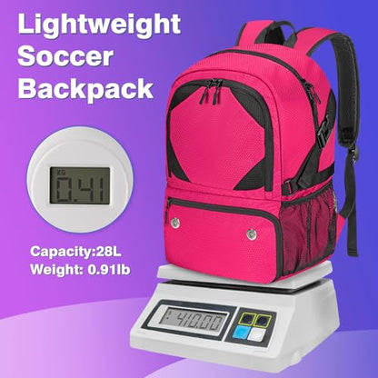Soccer Backpack with Seperate Compartment, Water Resistant Sport Bags fit for Basketball, Volleyball, Football - color: Pink