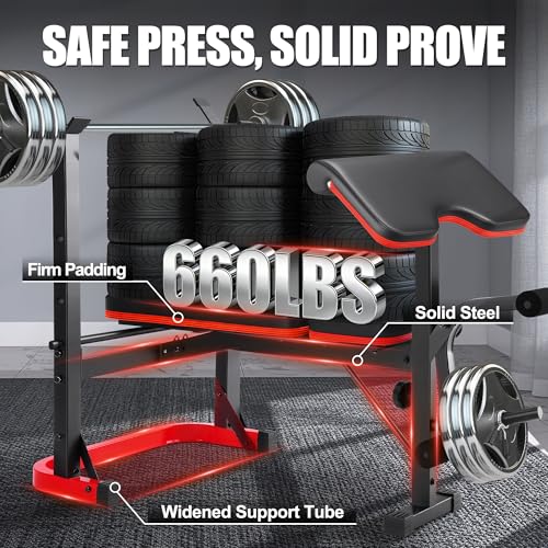 OPPSDECOR Adjustable Weight Bench with Leg Extension, Leg Curl & Preacher Curl, Foldable Workout Bench Set with Rack for Home Gym Full Body Strength Training