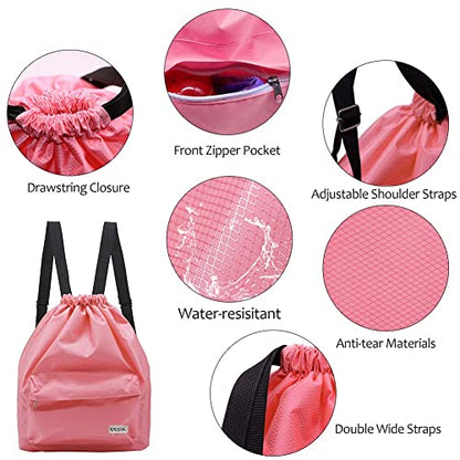 KIKIGOAL Dry Wet Separated Swimming Bag Portable Drawstring Backpack Waterproof Gym Sports Pool Beach Gear Bag - color: Pink