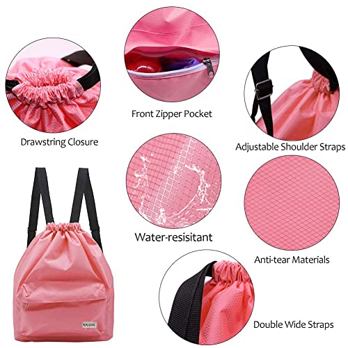 KIKIGOAL Dry Wet Separated Swimming Bag Portable Drawstring Backpack Waterproof Gym Sports Pool Beach Gear Bag - color: Black