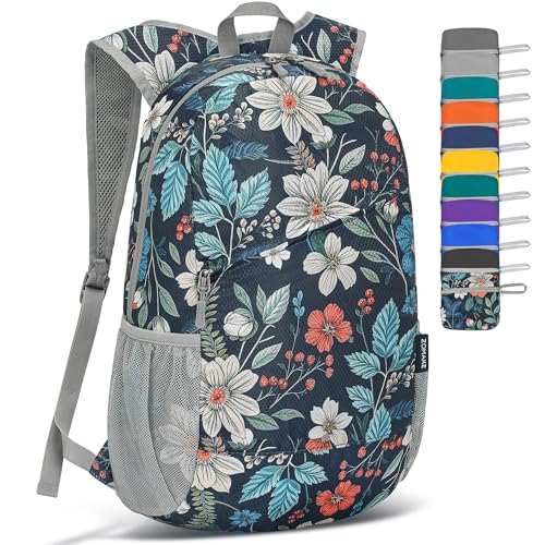 ZOMAKE Lightweight Packable Backpack 20L,Foldable Backpacks Small Daypack for Hiking Water Resistant Day Bag for Travel(Royal Blue, Floral Print) - color: Royal Blue, Floral Print