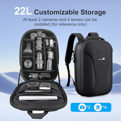 Hardshell Professional Photography Backpack for DSLR Digital Cameras, 22L