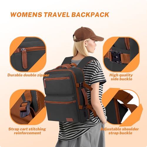 Expandable Travel Backpack Women Men with USB Charging Port, 15.6 Inch Laptop Backpack Waterproof Carry on Flight Approved for Travel Work Hiking College, Black - color: Black