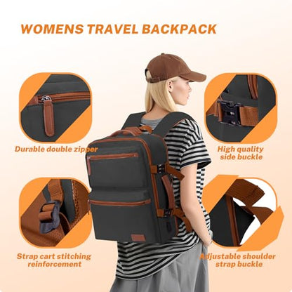 Expandable Travel Backpack Women Men with USB Charging Port, 15.6 Inch Laptop Backpack Waterproof Carry on Flight Approved for Travel Work Hiking College, Black - color: Black