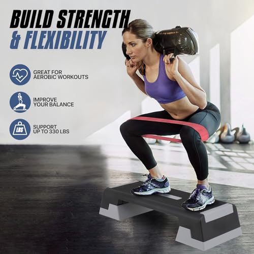 MADOG Aerobics Stepper Platform with 4/6/8 inch Height Stackable Risers - color: Black/Gray, size: 38-Inch