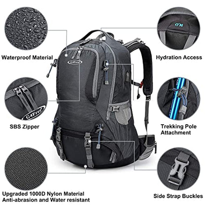 G4Free 50L Hiking Backpack Waterproof Daypack Outdoor Camping Climbing Backpack with Rain Cover for Men Women(Dark Grey) - color: Dark Grey