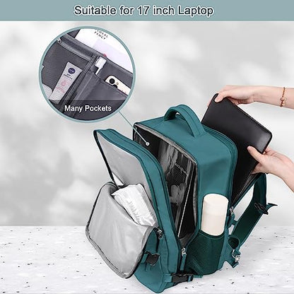 Sinaliy Travel Backpack for Men, 40L Carry On Backpack, 17 Inch Laptop Backpack, Waterproof Backpack, College Bookbag, Person Item Flight Approved Trave Bag for Women - color: Peacock Blue