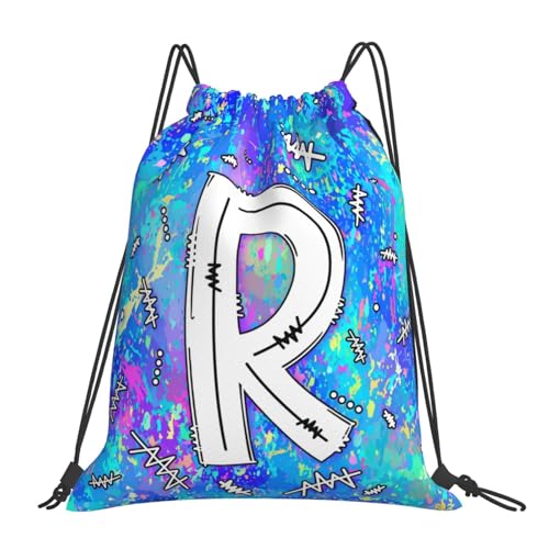 Drawstring Backpack Bag Sport Gym Sackpack Initial Blue Draw String Cinch Bags Bulk String Backpack Storage Bag for Women Men Letters R - color: Letters R