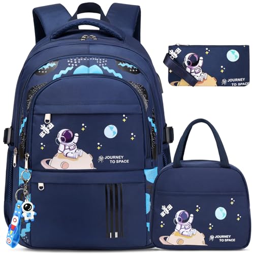 ACESAK Backpack for Boys - Boy Backpack Schoolbag for Boys Kids Children Teens Girls Elementary Middle School Bags, Waterproof Lightweight Kids Bookbag Backpacks Casual Daypack with Lunch Bag Set - color: Blue