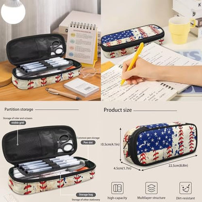 3PCS Backpack for Boys Girls Teens, USA Flag Baseball 3 in 1 Lightweight School Bag 17 Inch School Backpack with Lunch Box Pencil Case for Middle High Students - color: Usa Flag Baseball
