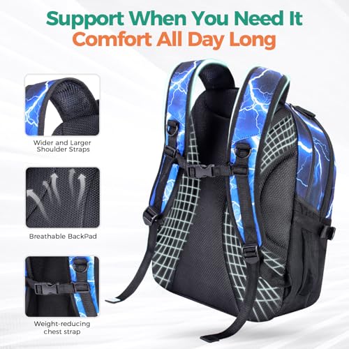 Choco Mocha Boys School Backpack, Blue Backpack for Teen Boys Kids Large Bookbag 17.5 Inch, Geometric - color: Blue-geometric