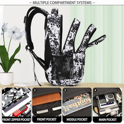 4land Camo Backpack for Boys,Army Boys Backpacks for Elementary Middle School Military,Camouflage Bookbag 40L - color: D-white Camo