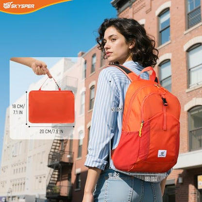 SKYSPER Small Hiking Backpack for Men Women 20L RFID Packable Daypack Ultralight Foldable Back Pack Lightweight Collapsible Travel Day Pack - color: Orange