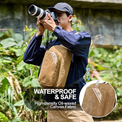 Padwa Lifestyle Khaki Crossbody Camera Bag - Waxed Memory Canvas Compact Camera Sling and Crossbody Bag with Fast Access,Versatile Lightweight Everyday Bag Great for Photographers Travel,Photography - color: Khaki