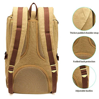 KAUKKO Travel Laptop Backpack, Outdoor Rucksack, Causal backpack Fits 15.6"(Canvas Khaki2pc) - color: Canvas Khkai(2pcs), size: Large