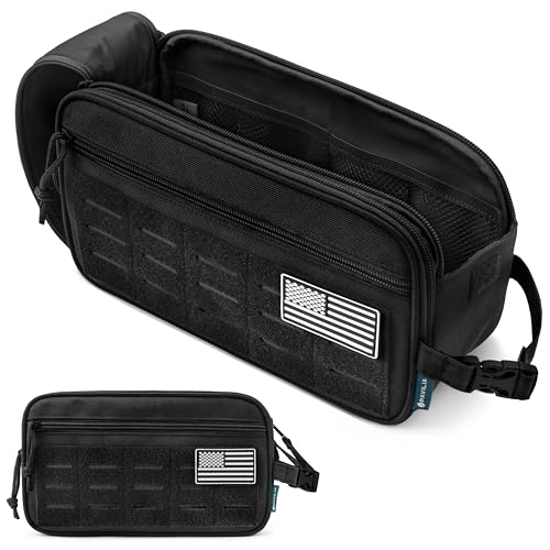 PAVILIA Tactical Toiletry Bag for Men, Water Resistant Molle Military Dopp Kit, Travel Hygiene Organizer with Wet Dry Storage for Shaving, Grooming, Gym and Camping, Black XL - color: Black, size: Extra Large