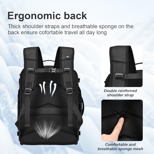 Carry On Travel Backpack Waterproof with Shoe Compartment Flight Approved Laptop Backpack Expandable Business Work Backpack for Women Men Casual Daypack, Black Film - color: Black Film, style: A