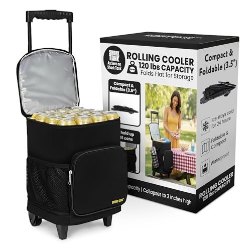 Ultra Compact Cooler Smart Cart with Wheels - Collapsible Insulated Cooler Bag - Foldable Travel Cooler 36 Cans - Leak Proof Trolley - Black - color: Black