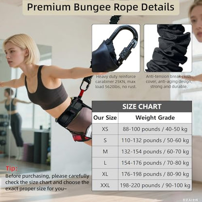 Bungee Fitness Set, Heavy Resistance Band Set, Professional 4D Yoga Bungee Rope Workout Equipment W/6 Sizes, for Home Gym Training & Fitness(Not for Extreme Sports) - size: L 154-176 lbs