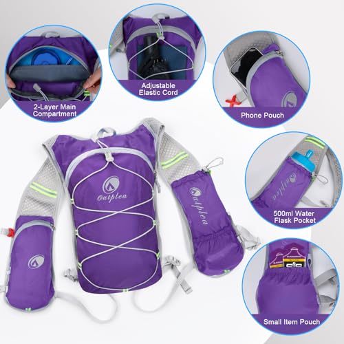 Lightweight Hydration Backpack with 2L Water Bladder for Men Women, Small Water Backpacks Running Vest for Hiking - color: Purple