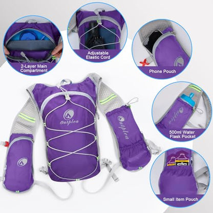 Lightweight Hydration Backpack with 2L Water Bladder for Men Women, Small Water Backpacks Running Vest for Hiking - color: Purple