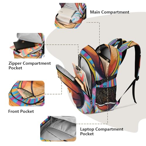 Bolaz Pattern Of A Basketball Travel Backpack 14 Inch Laptop Computer Bag Sturdy School Bag College Bookbag
