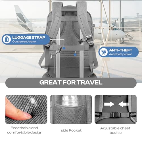 Travel Laptop Backpack for Men, 60L Extra Large TSA Approved Business Computer Bag, Water Resistant & Fits 18.4 Inch Laptop, Grey - color: Grey, size: 3X-Large