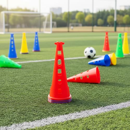 Red PE Plastic Agility Cones for Sports Training, Stackable Field Markers for Soccer and Basketball Drills - size: 6.3 x 6.3 x 15.75"