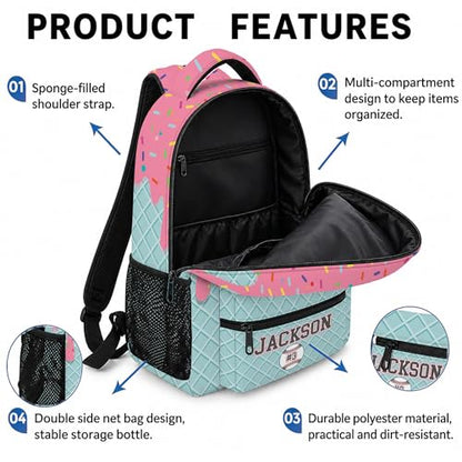 Personalized Baseball Drip Backpack, Blue Ice Cream Print Travel Bag, Multi Pocket Everyday Backpack (#9) - color: #9