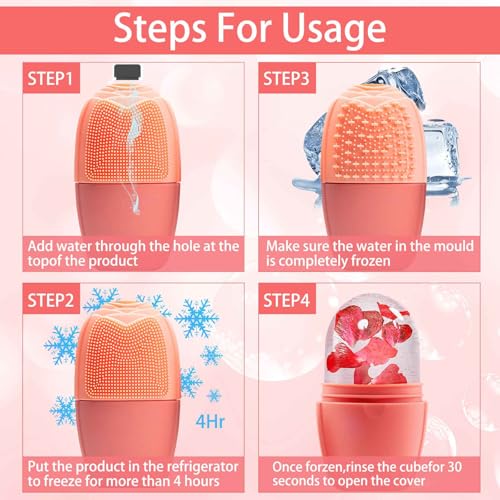 XHJRI Ice Face Roller Massager,Ice Cube Roller for Face, Eyes and Neck Naturally Conditioning and Skin Care,De-Puff Eye Bags,Reduce Migraine Pain,Reusable Massage Silicone Ice Mold (New Pink) - color: New Pink