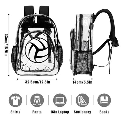 Volleyball Clear Backpack Heavy Duty for Girls Kids Boys Women | Large Cool PVC Volleyball Theme Printing Transparent Backpacks for Schools Stadium Concerts Work - Clear/Black - color: Volleyball Clear Backpack 3 Black With Front Pocket