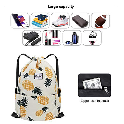 XEYOU Drawstring Sports Backpack Lightweight Gym Yoga Sackpack Shoulder Rucksack Casual Outdoor Daypack for Women and Men | Lightweight - color: Pineapple Pattern