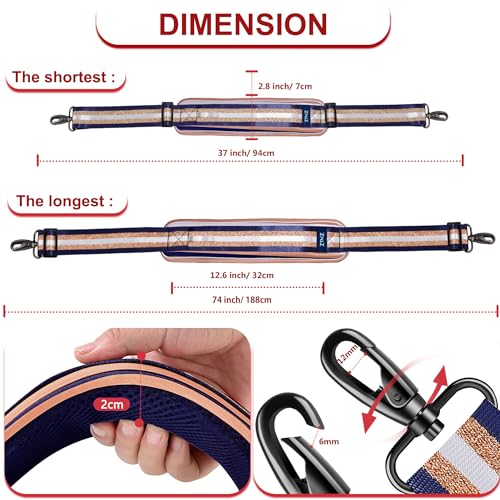 ZINZ 74" Shoulder Strap with Fixed Pad and Dual Balanced Buckles，Blue Gold Jacquard - color: Blue Gold Jacquard