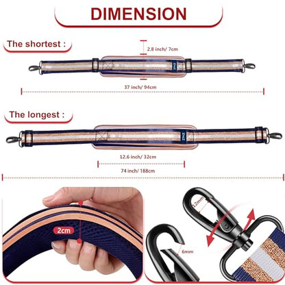 ZINZ 74" Shoulder Strap with Fixed Pad and Dual Balanced Buckles，Blue Gold Jacquard - color: Blue Gold Jacquard