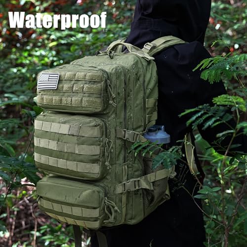Military Tactical Backpack 50L Large Day Backpack for Men Molle Army 3 Days Assault Pack Bug Out Bag Water Resistant and Heavy Duty Hiking Treeking Rucksack - Dark Green - color: Dark Green, size: 50L